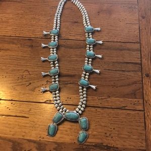 West & Co Turquoise Silver Squash Blossom Necklace